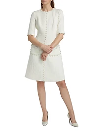 Imitation Pearl-Trimmed Bouclé Cocktail Dress