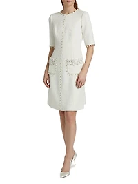 Imitation Pearl-Trimmed Bouclé Cocktail Dress