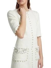 Imitation Pearl-Trimmed Bouclé Cocktail Dress