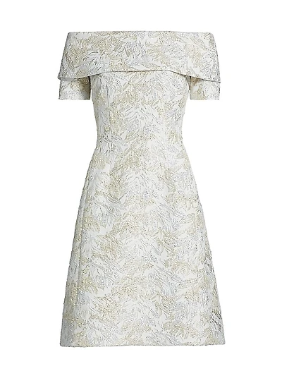 Metallic Jacquard Off-The-Shoulder Cocktail Dress