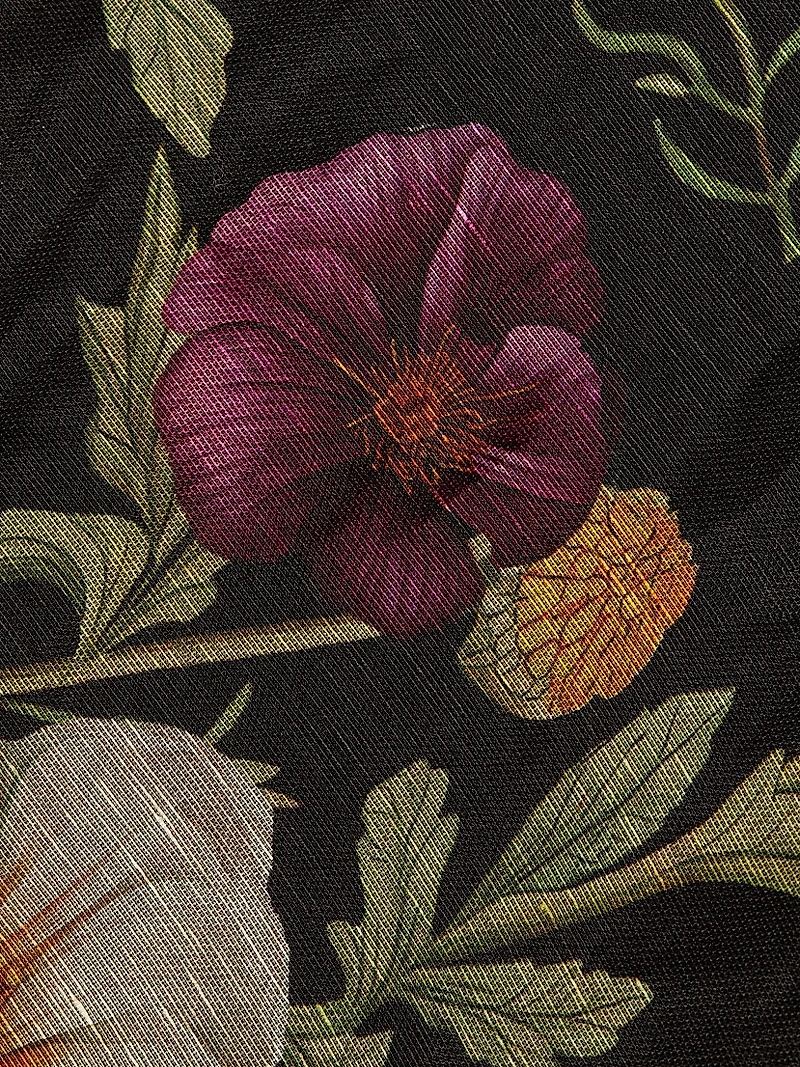 Floral Silk-Linen Tie-Waist Cocktail Dress