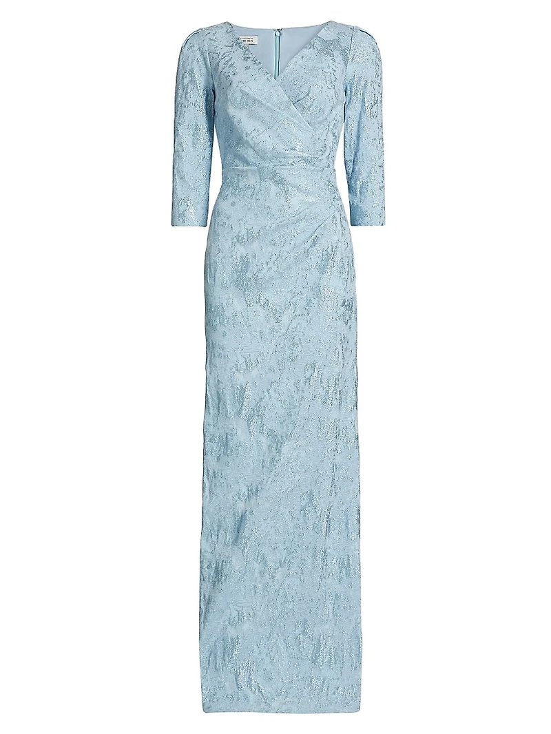 Ruched Metallic Jacquard Gown