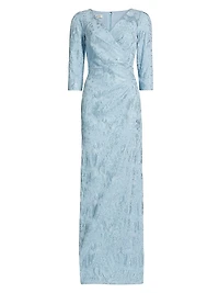 Ruched Metallic Jacquard Gown
