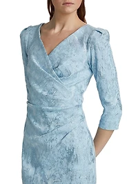 Ruched Metallic Jacquard Gown