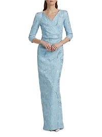 Ruched Metallic Jacquard Gown
