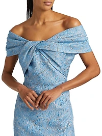 Metallic Jacquard Twist Off-the-Shoulder Gown