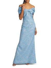 Metallic Jacquard Twist Off-the-Shoulder Gown