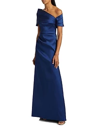 Asymmetrical Stretch Mikado Off-The-Shoulder Gown