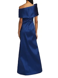 Asymmetrical Stretch Mikado Off-The-Shoulder Gown