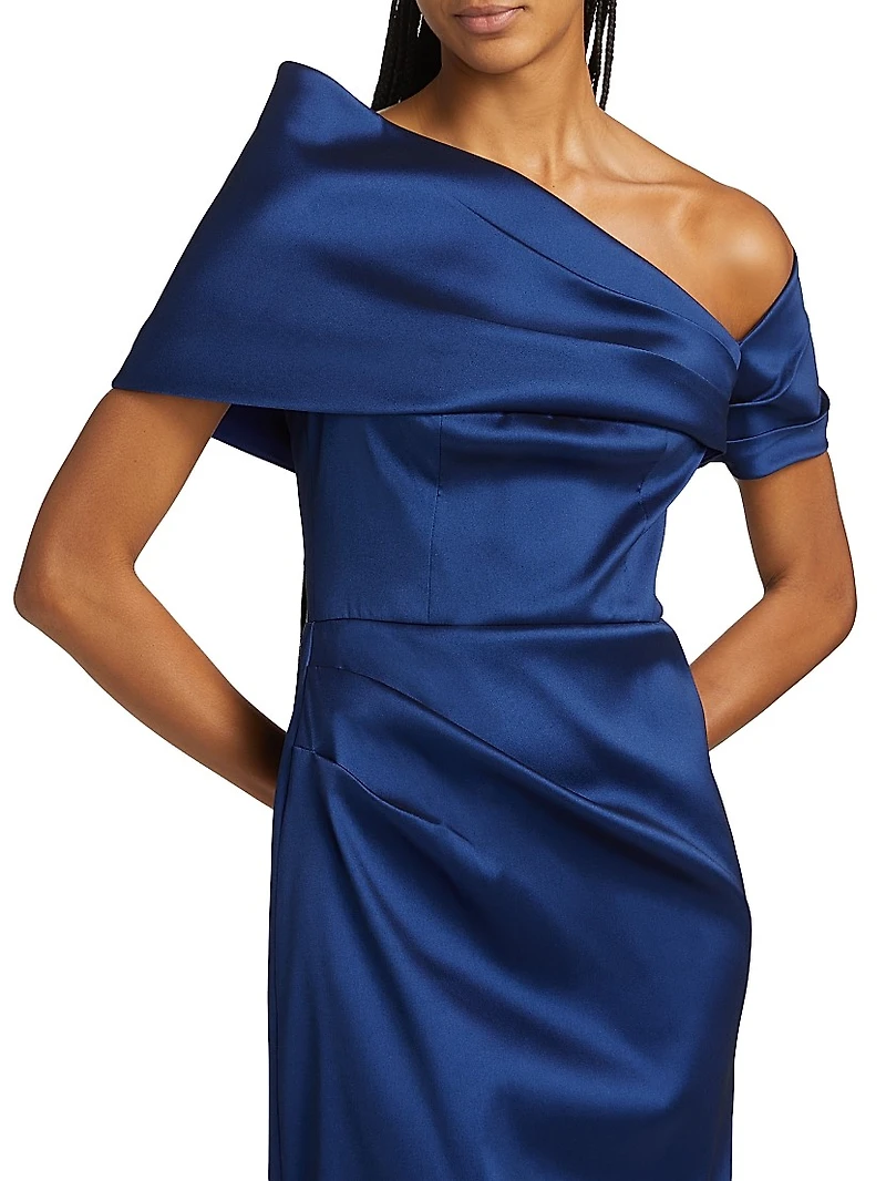Asymmetrical Stretch Mikado Off-The-Shoulder Gown