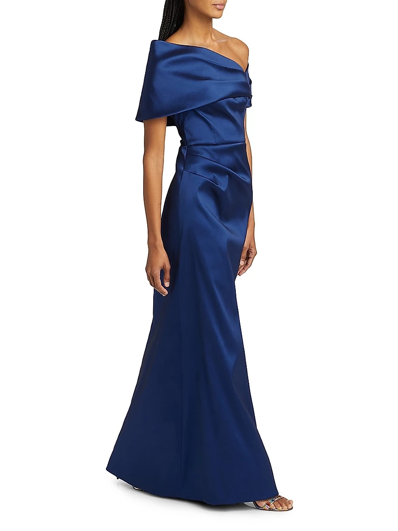 Asymmetrical Stretch Mikado Off-The-Shoulder Gown