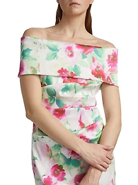 Floral Ruched Off-The-Shoulder Gown