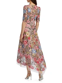 Floral Embroidery Mesh High-Low Midi-Dress
