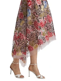 Floral Embroidery Mesh High-Low Midi-Dress