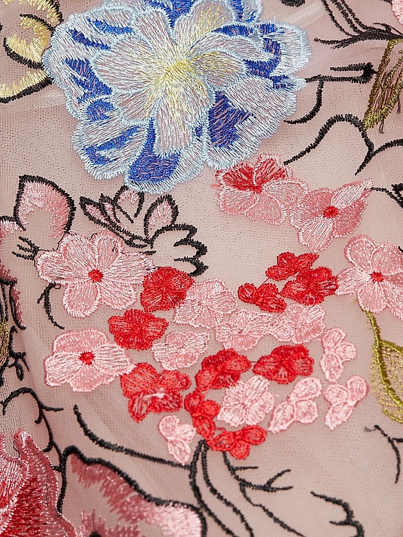 Floral Embroidery Mesh High-Low Midi-Dress