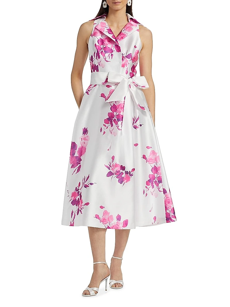 Pique Mikado Floral Cocktail Dress