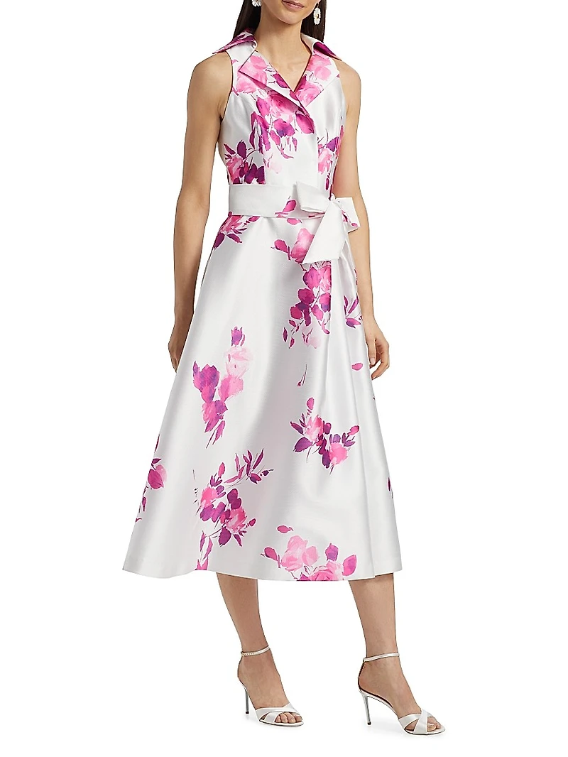 Pique Mikado Floral Cocktail Dress