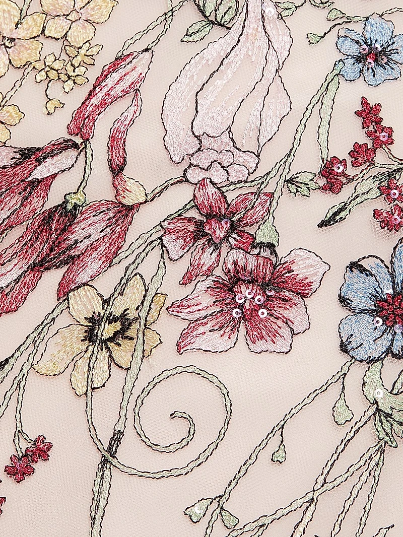 Floral-Embroidered Tulle A-Line Gown