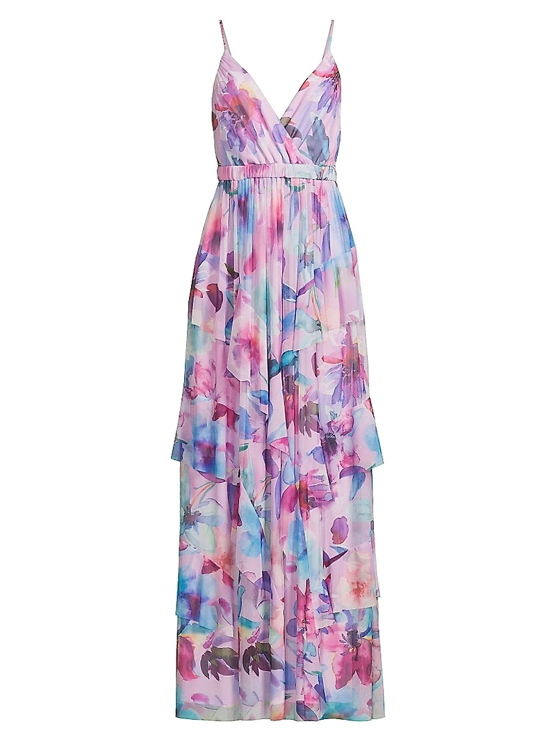 Zoey Floral Mesh Ruffle Maxi Dress