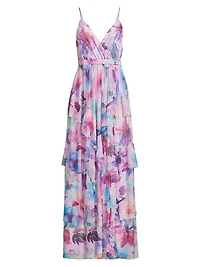 Zoey Floral Mesh Ruffle Maxi Dress