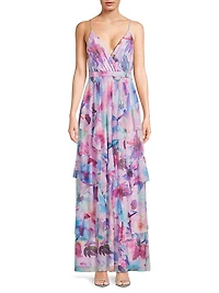 Zoey Floral Mesh Ruffle Maxi Dress