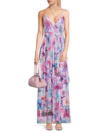 Zoey Floral Mesh Ruffle Maxi Dress