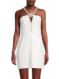 Crystal-Embellished Cut-Out Stretch Crepe Minidress