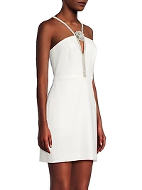 Crystal-Embellished Cut-Out Stretch Crepe Minidress