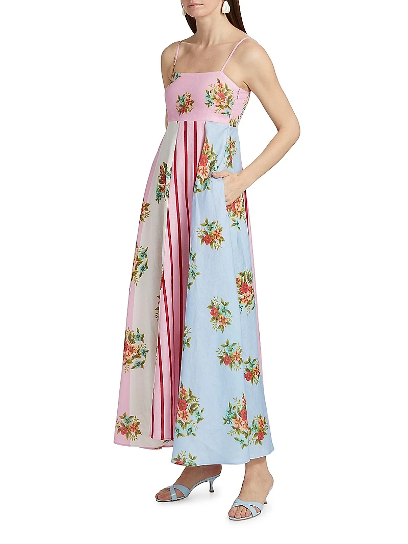 Lucille Belted Floral Linen Shirtdress