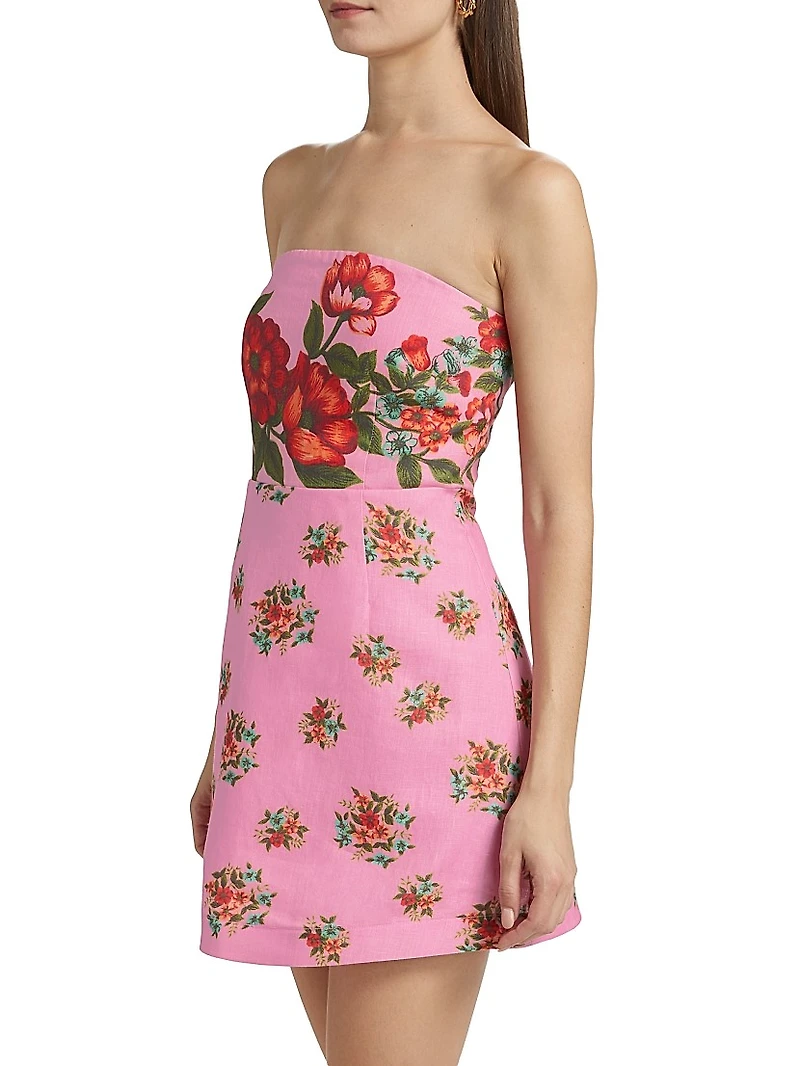 Beatrix Floral Linen Strapless A-Line Minidress