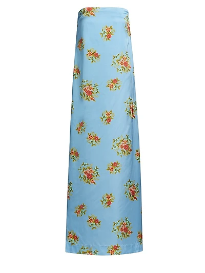 Lucie Floral Satin Strapless Maxi Dress