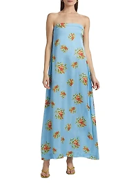 Lucie Floral Satin Strapless Maxi Dress