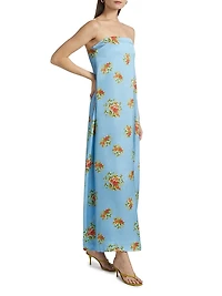 Lucie Floral Satin Strapless Maxi Dress