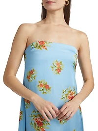 Lucie Floral Satin Strapless Maxi Dress