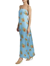 Lucie Floral Satin Strapless Maxi Dress