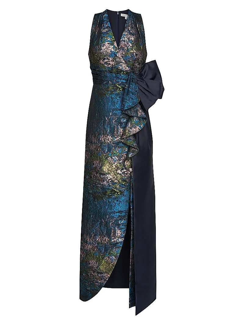 Rachel Jacquard Tie-Waist Column Gown