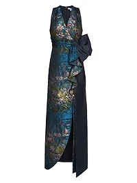 Rachel Jacquard Tie-Waist Column Gown