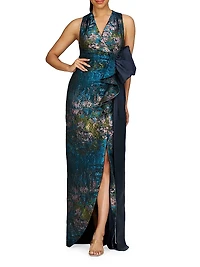 Rachel Jacquard Tie-Waist Column Gown