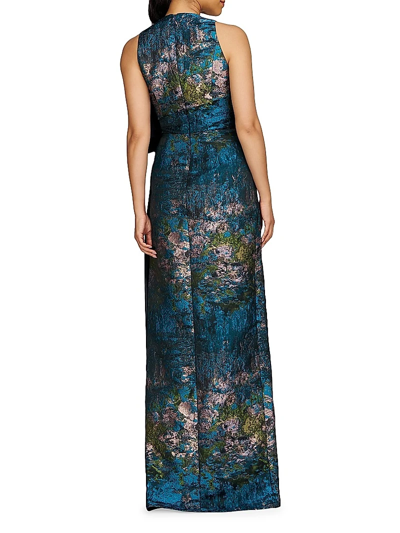 Rachel Jacquard Tie-Waist Column Gown