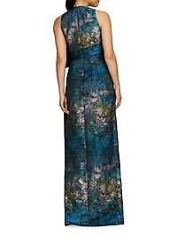 Rachel Jacquard Tie-Waist Column Gown