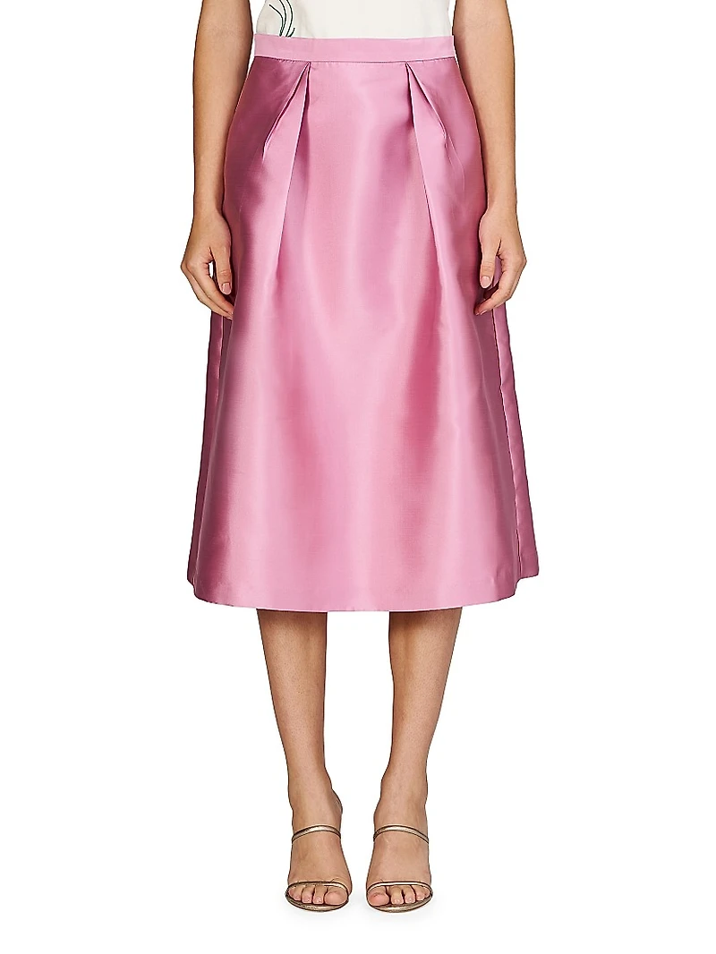Kendall Pleated Satin Midi-Skirt