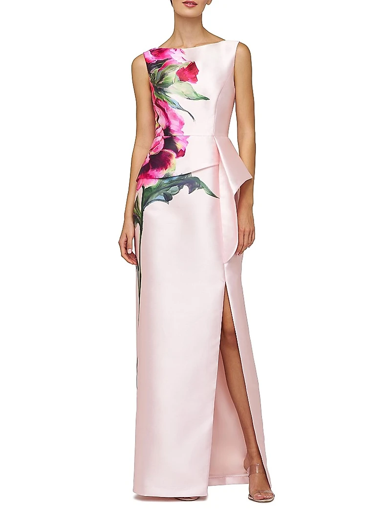 Luciana Satin Floral Column Gown
