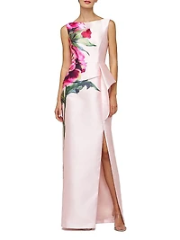 Luciana Satin Floral Column Gown