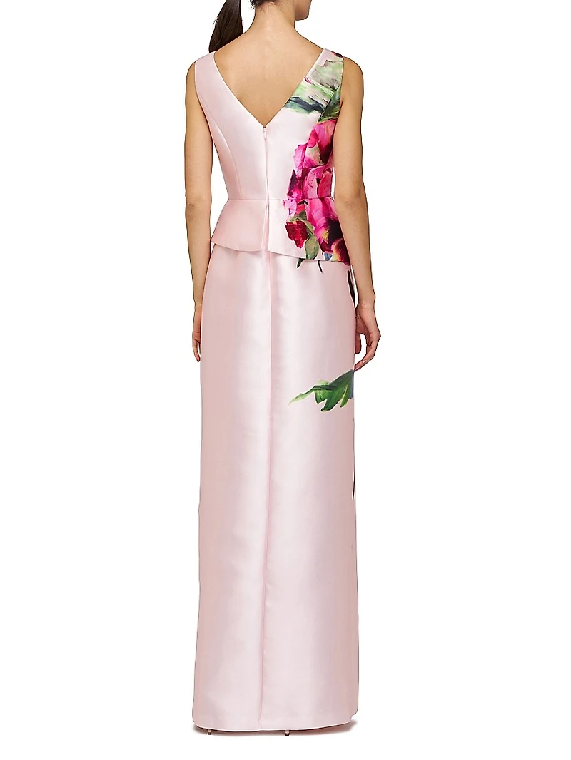 Luciana Satin Floral Column Gown