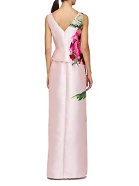 Luciana Satin Floral Column Gown