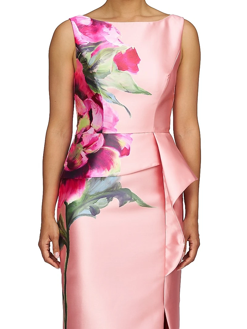 Luciana Satin Floral Column Gown