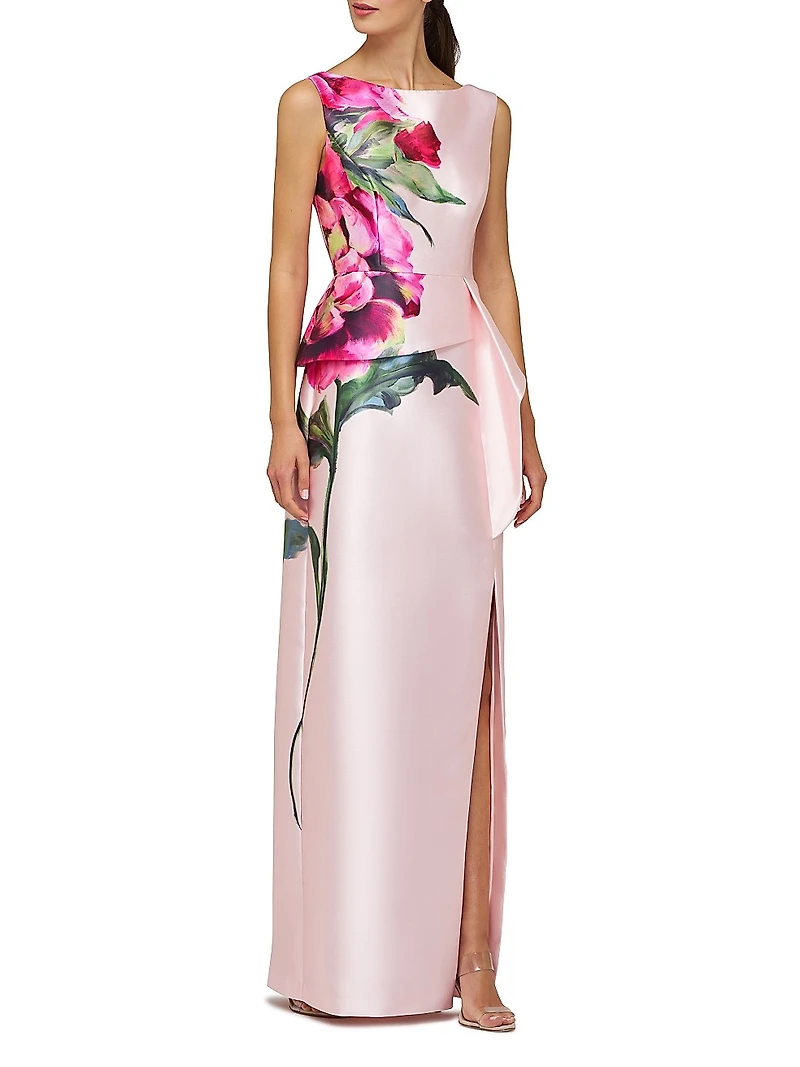 Luciana Satin Floral Column Gown