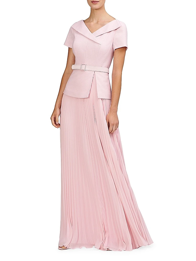 Mila Stretch-Bouclé Belted Floor-Length Dress