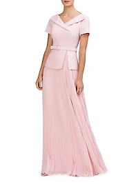 Mila Stretch-Bouclé Belted Floor-Length Dress