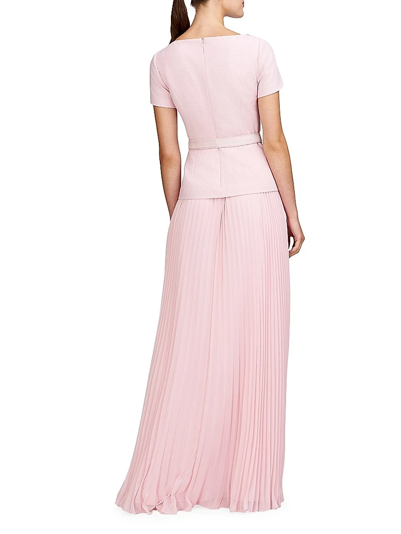 Mila Stretch-Bouclé Belted Floor-Length Dress